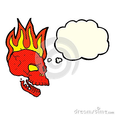 cartoon flaming skull with thought bubble Stock Photo