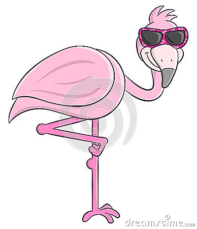 Cartoon flamingo with sunglasses Vector Illustration