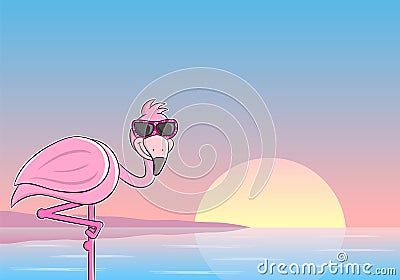 Cartoon flamingo with sunglasses Vector Illustration