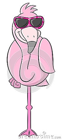 Cartoon flamingo with sunglasses Vector Illustration