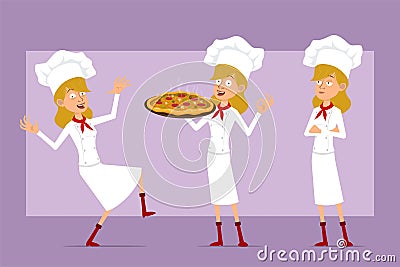 Cartoon flat chef cook girl character vector set Vector Illustration