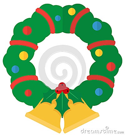 Cartoon flat Christmas wreath Vector Illustration