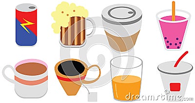 Cartoon flat color pack cup juice cafe tea energy drink icon Vector Illustration