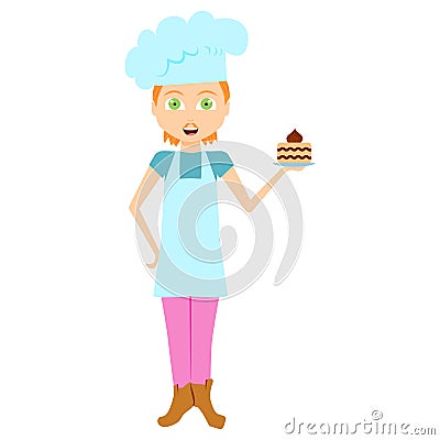 Cartoon flat confectioner isolated on white.Cute smiling chief Vector Illustration