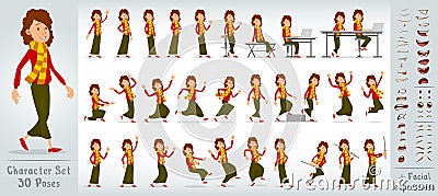 Cartoon flat cute girl character big vector set Vector Illustration