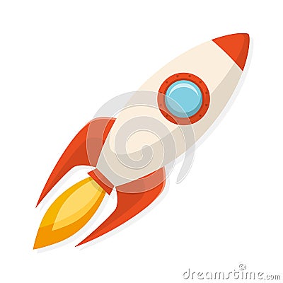 Cartoon flat design rocket ship. Symbol of start up and creativity. Vector Illustration