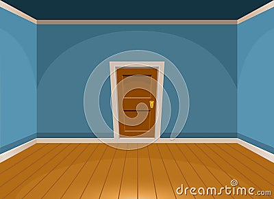 Cartoon flat empty room with a door in blue style Vector Illustration