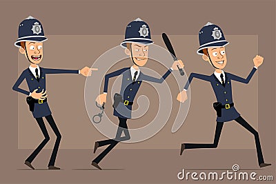 Cartoon flat funny british policeman character set Vector Illustration