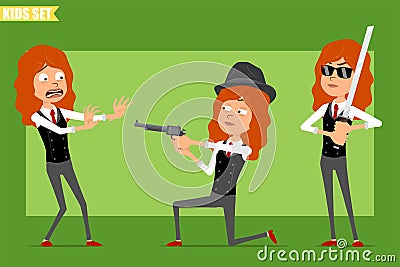 Cartoon flat redhead kid girl character vector set Vector Illustration