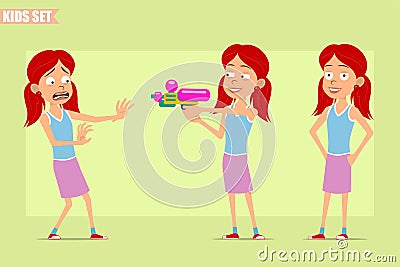 Cartoon flat redhead girl character vector set Vector Illustration