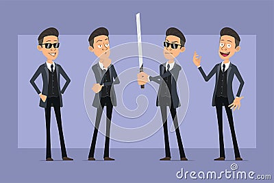 Cartoon flat funny mafia man character vector set Vector Illustration