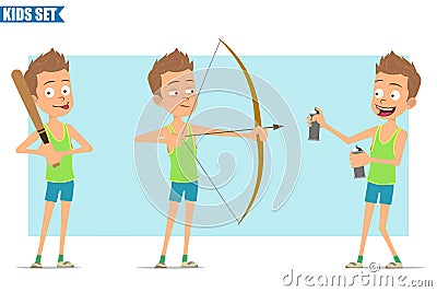 Cartoon flat funny sport boy character vector set Vector Illustration