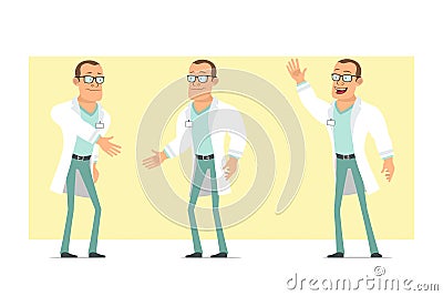 Cartoon flat funny strong doctor man character set Vector Illustration