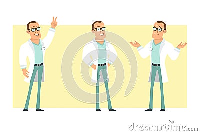 Cartoon flat funny strong doctor man character set Vector Illustration