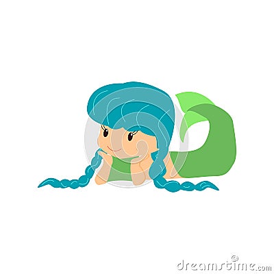 Cartoon flat smilling mermaid. Little cute mermaid Vector Illustration