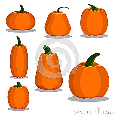 Cartoon flat style colorful pumpkin icons set Vector Illustration