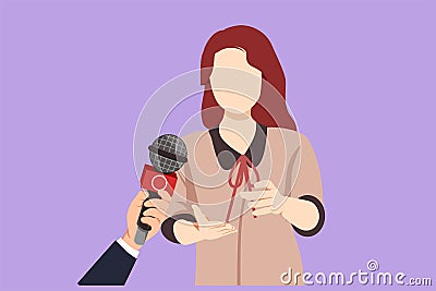 Cartoon flat style drawing business interview with young girl. Digital journalism. News conference world live tv hands of Cartoon Illustration