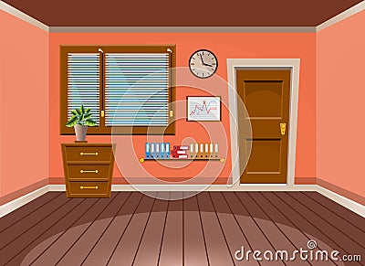 Cartoon flat vector interior office room in peach blossom style Vector Illustration