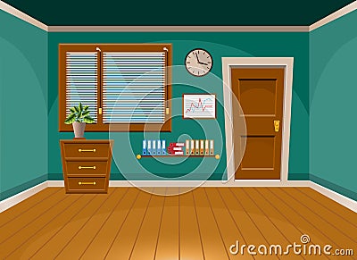 Cartoon flat vector interior office room in turquoise style Vector Illustration