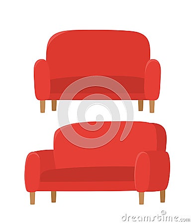 Cartoon flat vector set with red couches Vector Illustration