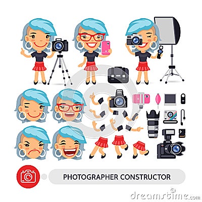 Photographer Woman Character Constructor Vector Illustration