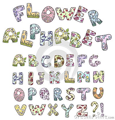 Cartoon flower alphabet. Vector illustration. Vector Illustration