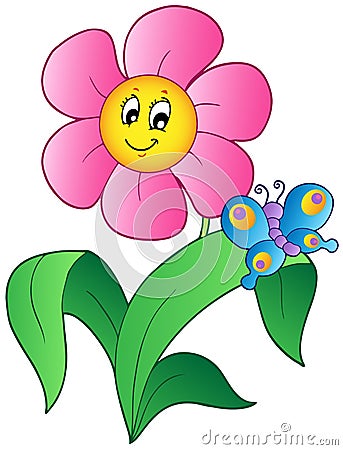 Cartoon flower with butterfly Vector Illustration