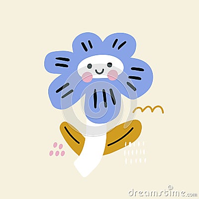 Cartoon flower character. Smiling flower design concept. Vector illustration Vector Illustration