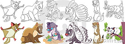 Cartoon fluffy animals set Vector Illustration