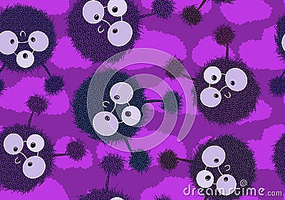 Cartoon fluffy monsters seamless Halloween aliens pattern for clothes print and wrapping and kids and notebooks Cartoon Illustration