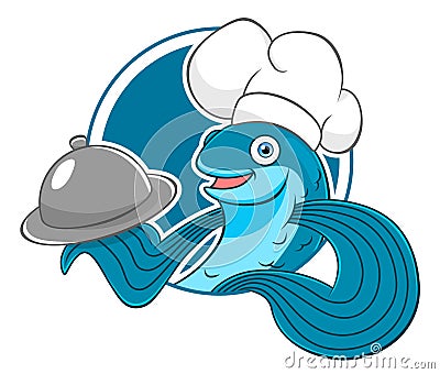 Cartoon flying fish chef Vector Illustration