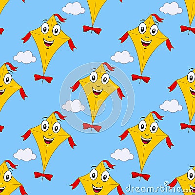 Cartoon Flying Kite Seamless Pattern Vector Illustration