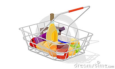 Cartoon food in market basket Vector Illustration