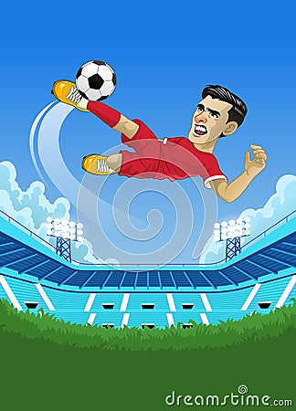 Cartoon Football player Kicking the ball while flying Vector Illustration