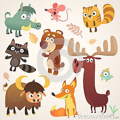 Cartoon forest animal characters. Vector illustration. Big set of cartoon forest animals illustration Vector Illustration
