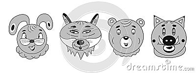 Cartoon forest animals illustration. Idea for logos, icons, decors, gifts, books, birthday. Ready-made arts. Vector Illustration