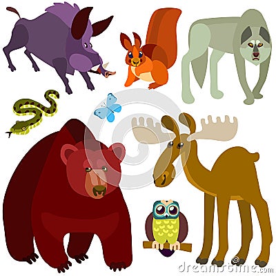Cartoon forest animals set Vector Illustration