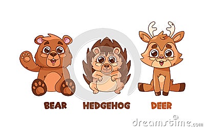 Cartoon Forest Animals With Vibrant Fur And Animated Expressions. Characters Include A Playful Bear, Curious Hedgehog Vector Illustration