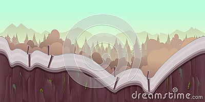 Cartoon forest landscape, endless nature background for computer games. tree, outdoor plant green, natural environment Cartoon Illustration