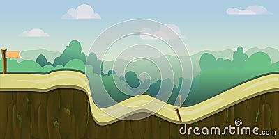 Cartoon forest landscape, endless nature background for computer games. tree, outdoor plant green, natural environment Cartoon Illustration