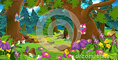 Cartoon forest scene - illustration for children Cartoon Illustration