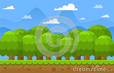 Cartoon Forest Video Game Background Vector Illustration