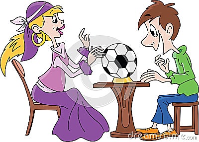 Cartoon fortune teller guessing about the football championship vector Vector Illustration