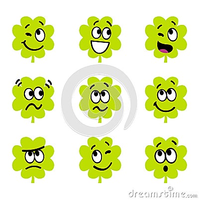 Cartoon four leaf clovers Vector Illustration