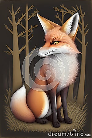 Cartoon Fox in a Forest Stock Photo