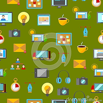 Cartoon Freelance Signs Seamless Pattern Background. Vector Vector Illustration