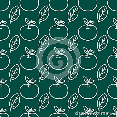 Cartoon fresh apple doodle fruits in flat style seamless pattern food summer design vector illustration. Vector Illustration