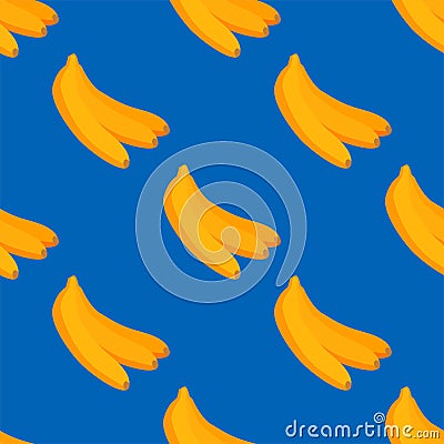 Cartoon fresh banana fruits in flat style seamless pattern food summer design vector illustration. Vector Illustration