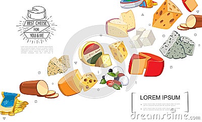 Cartoon Fresh Cheese Sorts Template Vector Illustration