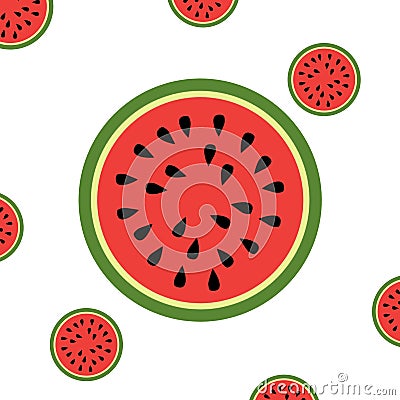 Cartoon fresh green open watermelon half, slices and triangles Stock Photo